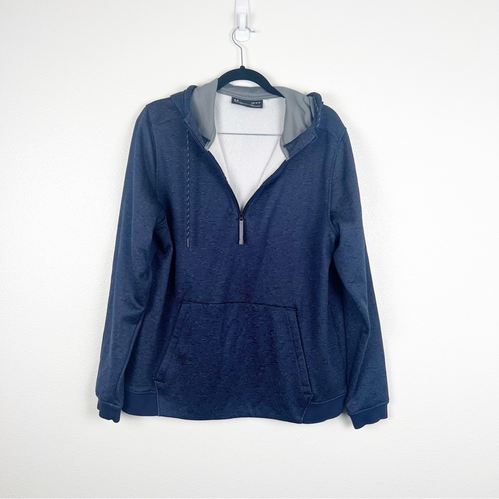 Under Armour 1/4 Zip Hooded Pullover Blue Sz L